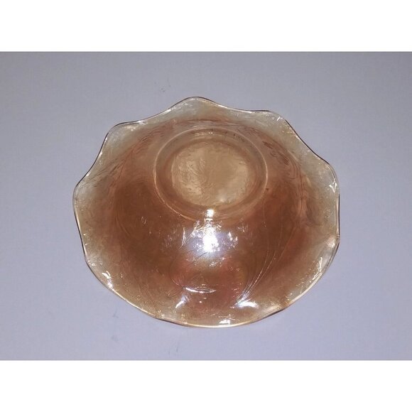 Vintage Carnival Glass Iris Bowl With Scallop Edge light amber gold 9.75" x2" - Picture 6 of 9